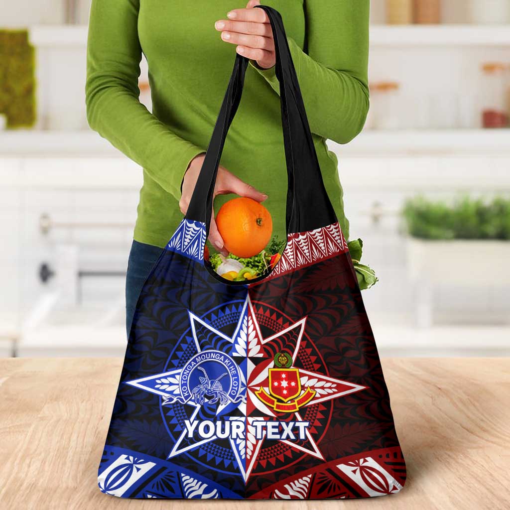 Personalised Tupou College And Kolisi Tonga Atele Grocery Bag Tongan Ngatu Pattern
