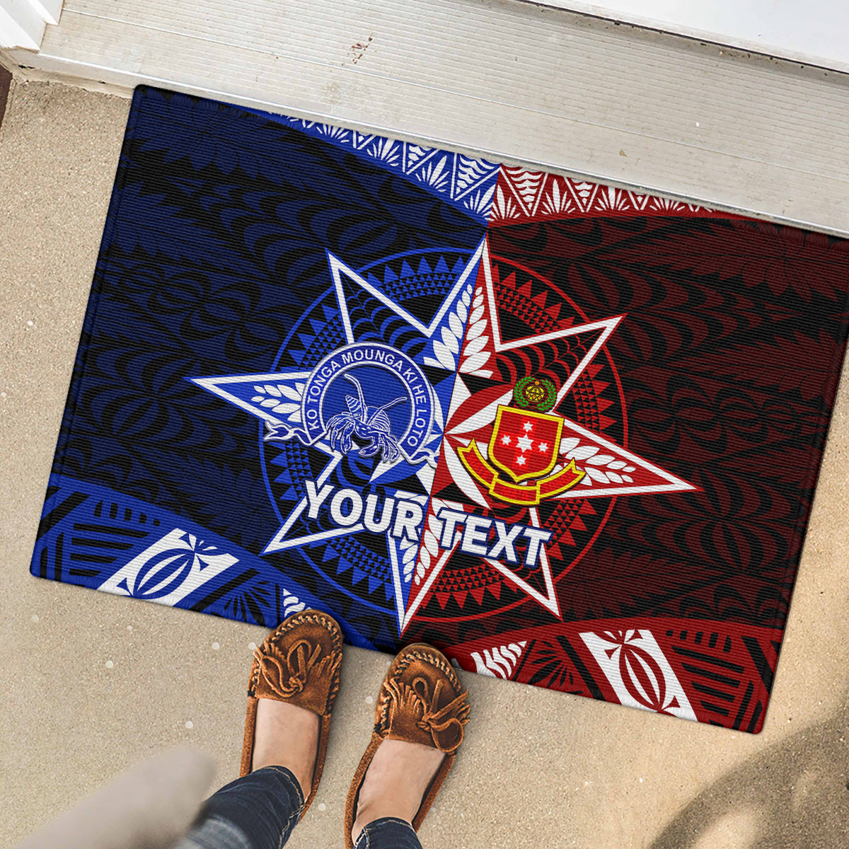 Personalised Tupou College And Kolisi Tonga Atele Rubber Doormat Tongan Ngatu Pattern LT14 - Polynesian Pride