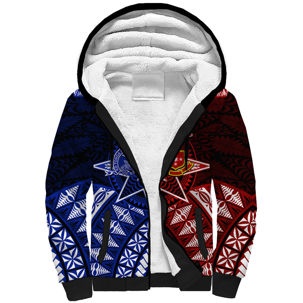 Personalised Tupou College And Kolisi Tonga Atele Sherpa Hoodie Tongan Ngatu Pattern LT14 Unisex Blue - Polynesian Pride