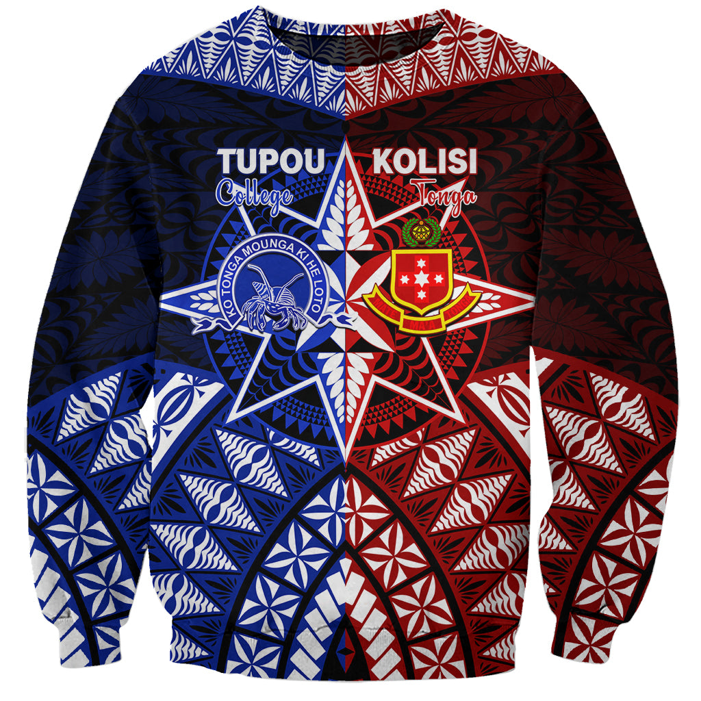 Personalised Tupou College And Kolisi Tonga Atele Sweatshirt Tongan Ngatu Pattern LT14 Unisex Blue - Polynesian Pride