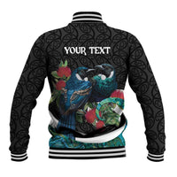 Personalised Valentine's Day New Zealand Baseball Jacket Tui Bird Couple Kowhaiwhai Mix Pohutukawa LT14 - Polynesian Pride