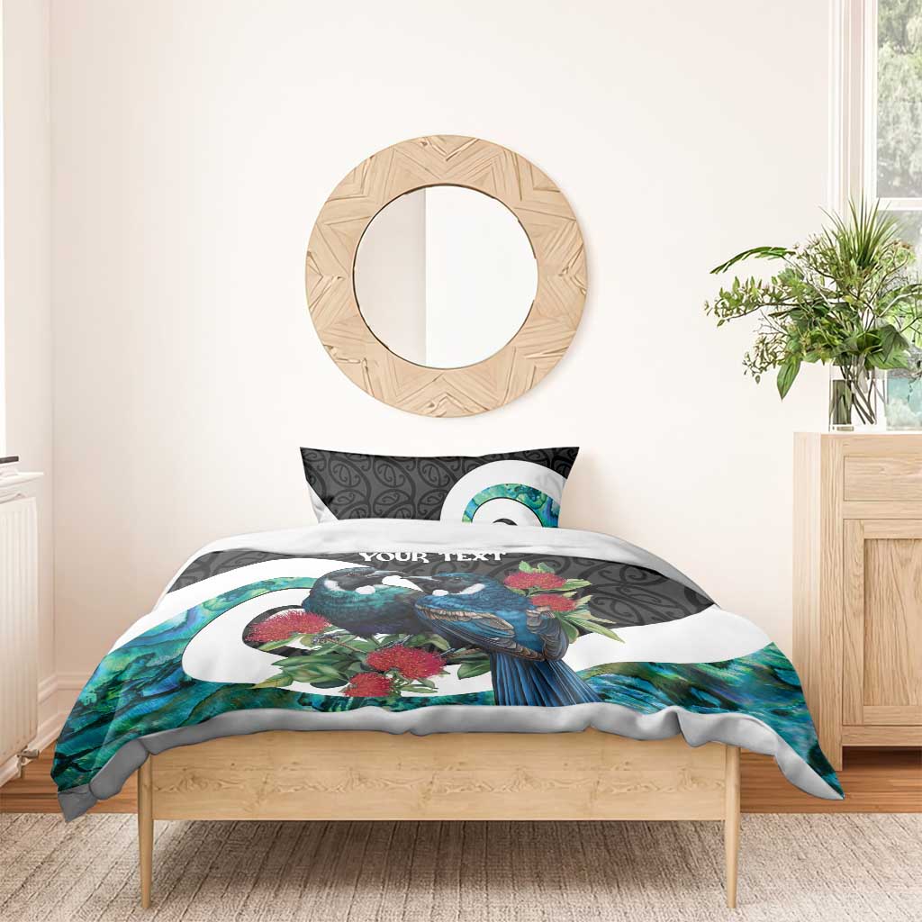 Personalised Valentine's Day New Zealand Bedding Set Tui Bird Couple Kowhaiwhai Mix Pohutukawa