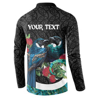 Personalised Valentine's Day New Zealand Button Sweatshirt Tui Bird Couple Kowhaiwhai Mix Pohutukawa LT14 - Polynesian Pride