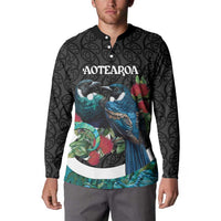 Personalised Valentine's Day New Zealand Button Sweatshirt Tui Bird Couple Kowhaiwhai Mix Pohutukawa LT14 - Polynesian Pride