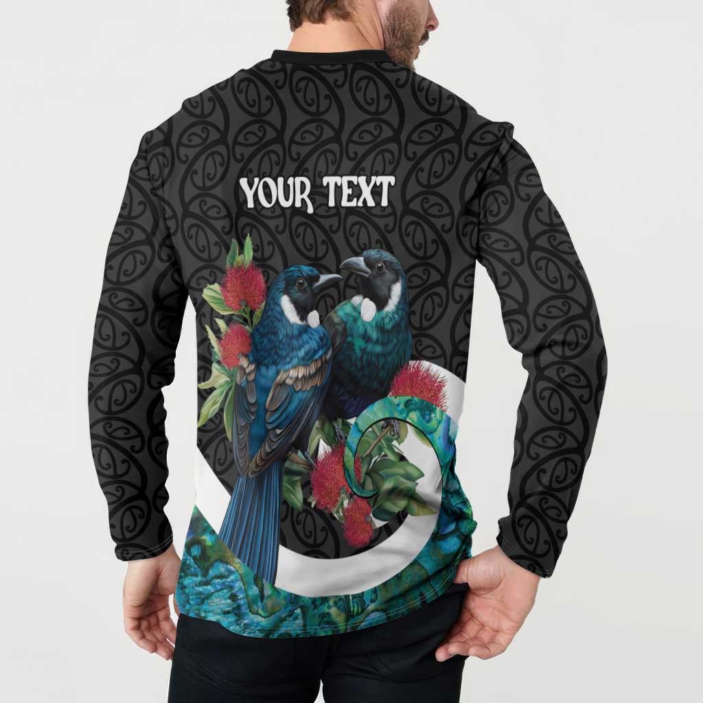 Personalised Valentine's Day New Zealand Button Sweatshirt Tui Bird Couple Kowhaiwhai Mix Pohutukawa LT14 - Polynesian Pride