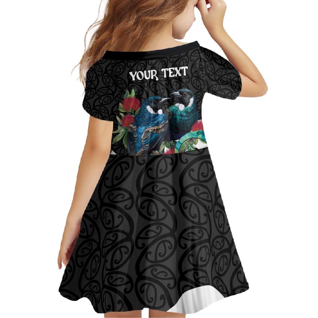 Personalised Valentine's Day New Zealand Family Matching Short Sleeve Bodycon Dress and Hawaiian Shirt Tui Bird Couple Kowhaiwhai Mix Pohutukawa LT14 - Polynesian Pride