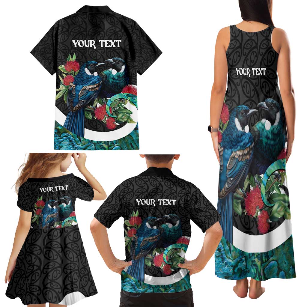 Personalised Valentine's Day New Zealand Family Matching Tank Maxi Dress and Hawaiian Shirt Tui Bird Couple Kowhaiwhai Mix Pohutukawa LT14 - Polynesian Pride