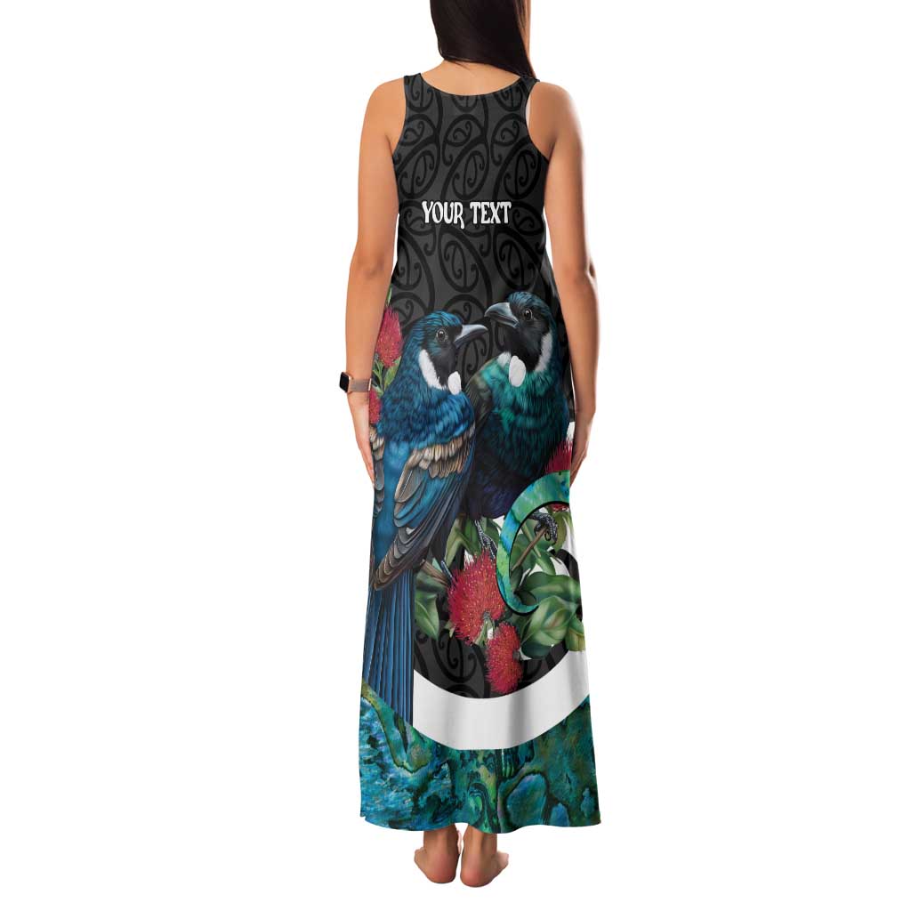 Personalised Valentine's Day New Zealand Family Matching Tank Maxi Dress and Hawaiian Shirt Tui Bird Couple Kowhaiwhai Mix Pohutukawa LT14 - Polynesian Pride