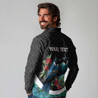 Personalised Valentine's Day New Zealand Long Sleeve Polo Shirt Tui Bird Couple Kowhaiwhai Mix Pohutukawa LT14 - Polynesian Pride