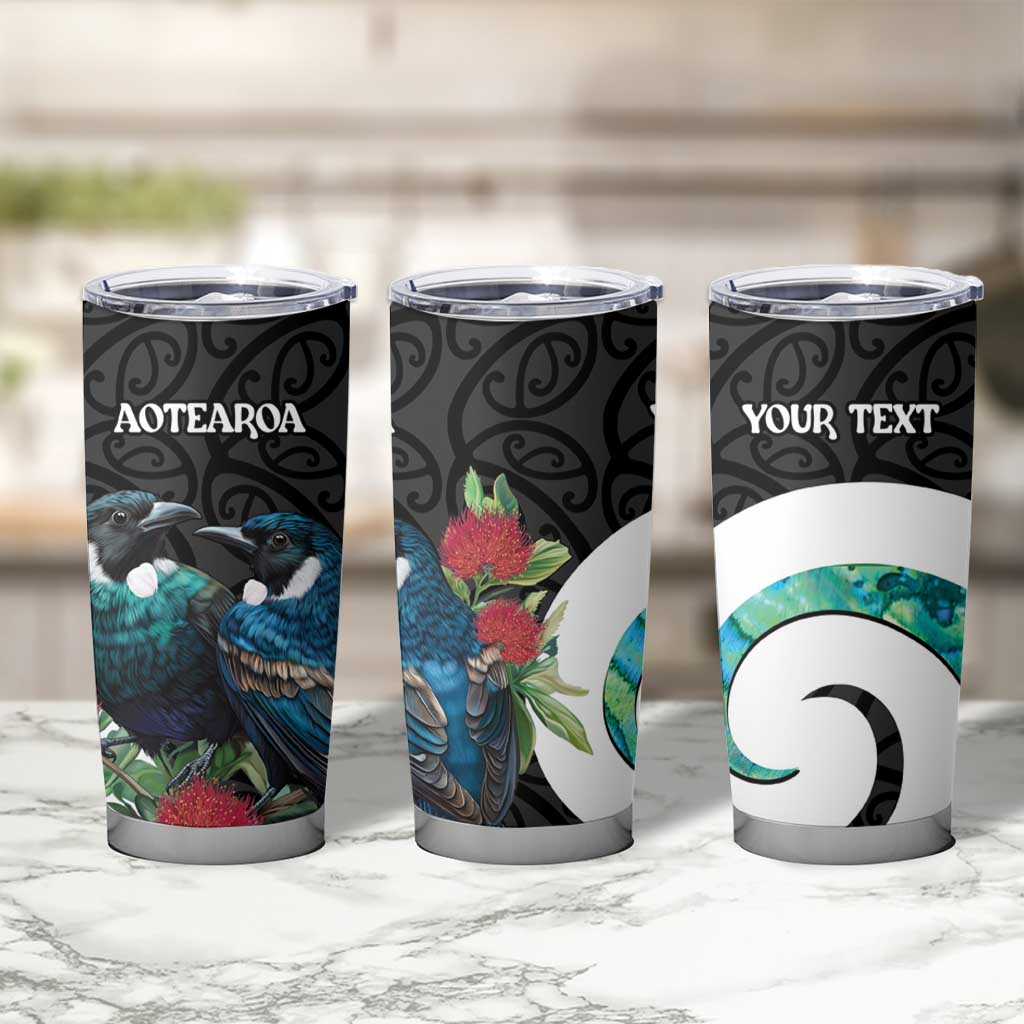 Personalised Valentine's Day New Zealand Tumbler Cup Tui Bird Couple Kowhaiwhai Mix Pohutukawa LT14 - Polynesian Pride