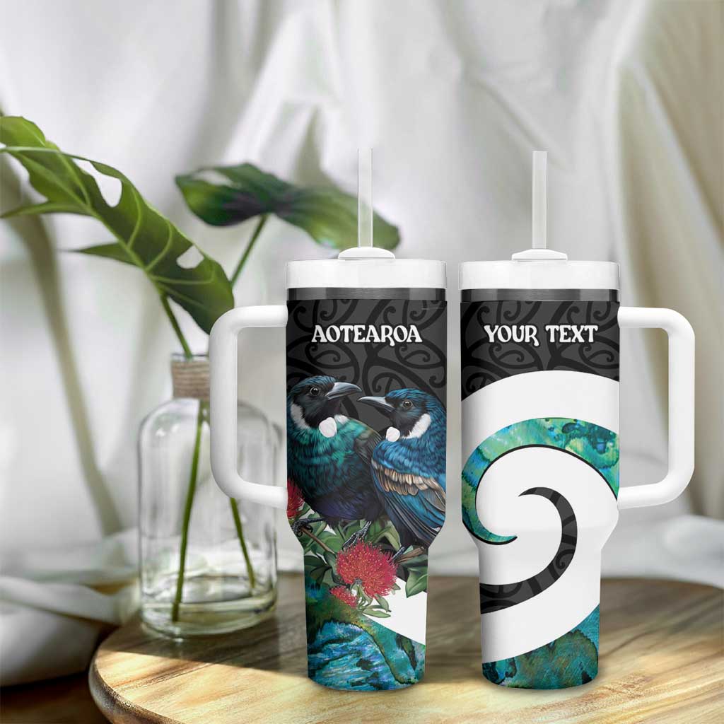 Personalised Valentine's Day New Zealand Tumbler With Handle Tui Bird Couple Kowhaiwhai Mix Pohutukawa LT14 - Polynesian Pride