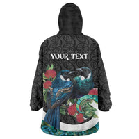 Personalised Valentine's Day New Zealand Wearable Blanket Hoodie Tui Bird Couple Kowhaiwhai Mix Pohutukawa