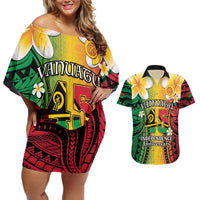 Vanuatu Independence Day Couples Matching Off Shoulder Short Dress and Hawaiian Shirt Long God Yumi Stanap Happy 45th Anniversary LT14 Reggae - Polynesian Pride