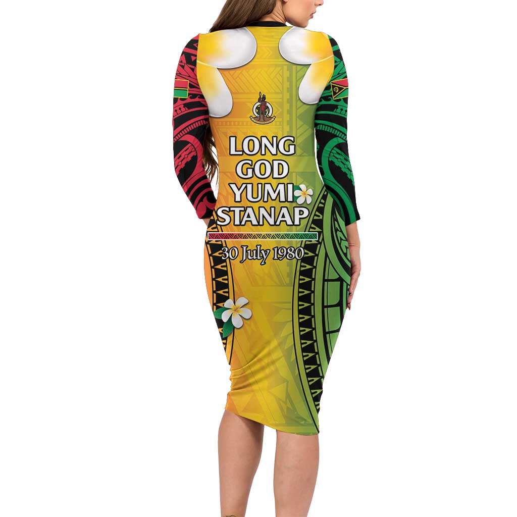 Vanuatu Independence Day Family Matching Long Sleeve Bodycon Dress and Hawaiian Shirt Long God Yumi Stanap Happy 45th Anniversary LT14