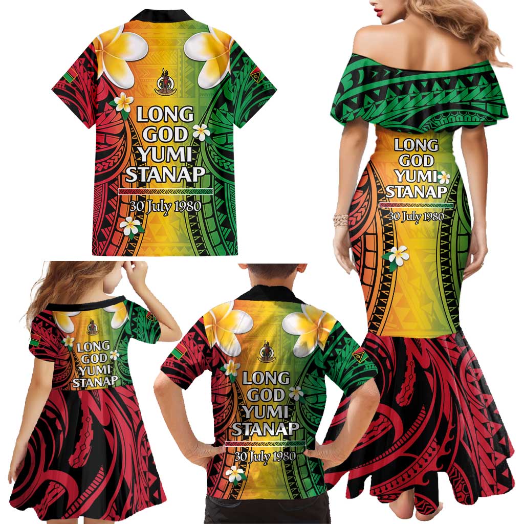 Vanuatu Independence Day Family Matching Mermaid Dress and Hawaiian Shirt Long God Yumi Stanap Happy 45th Anniversary LT14 - Polynesian Pride