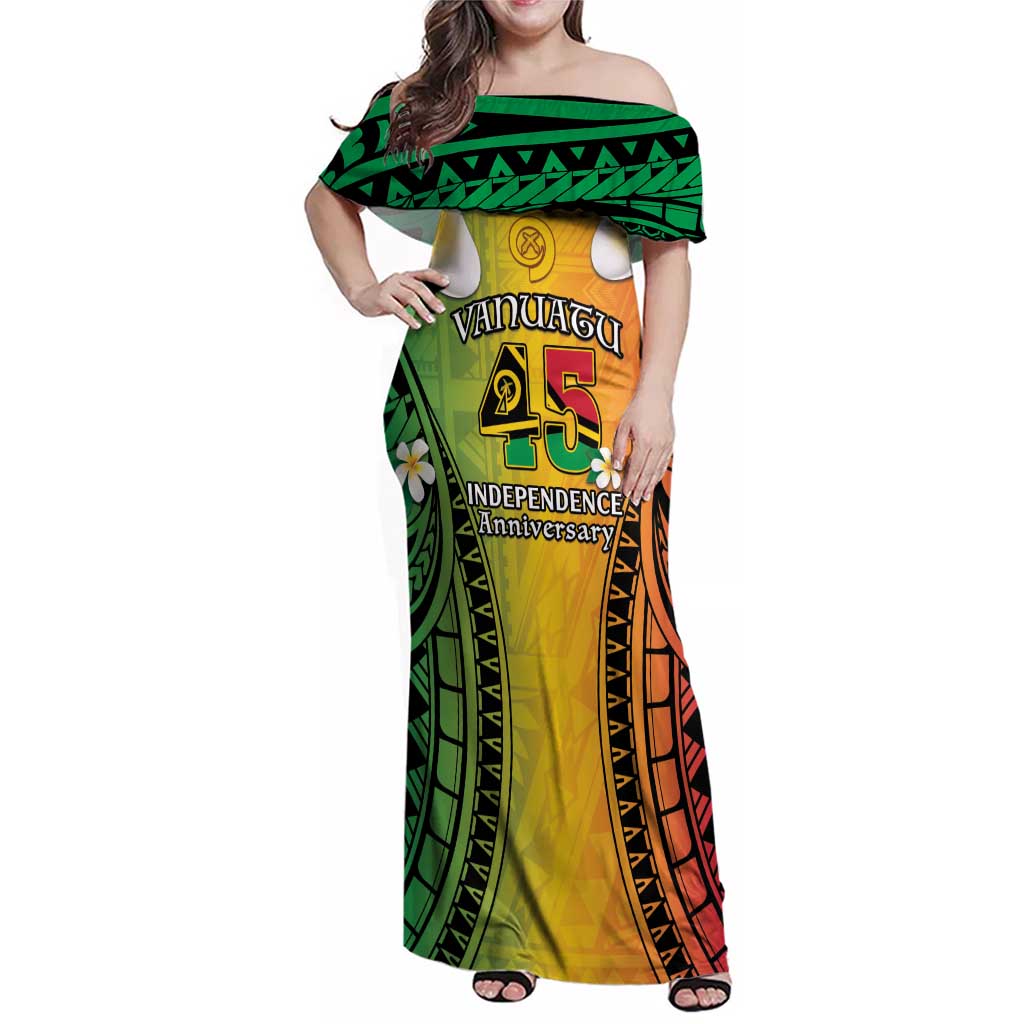Vanuatu Independence Day Family Matching Off Shoulder Maxi Dress and Hawaiian Shirt Long God Yumi Stanap Happy 45th Anniversary LT14
