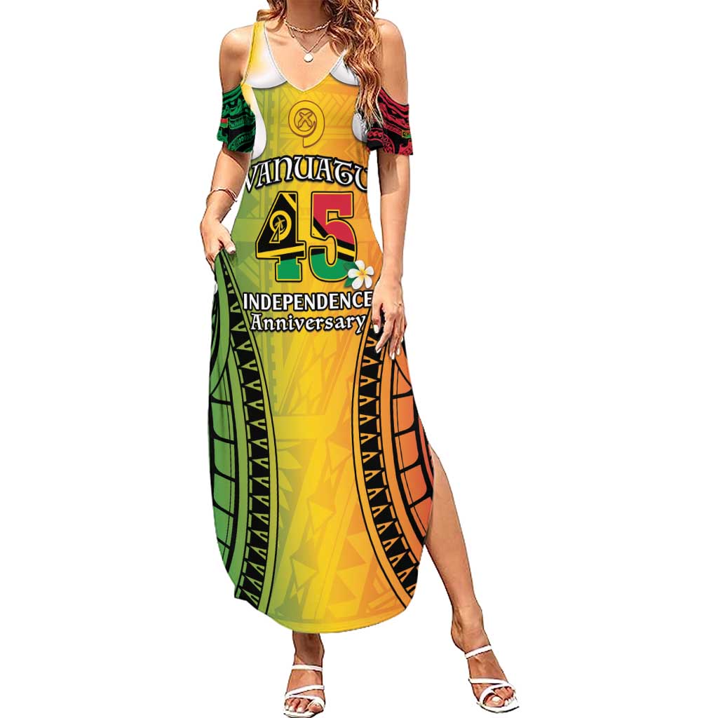 Vanuatu Independence Day Family Matching Summer Maxi Dress and Hawaiian Shirt Long God Yumi Stanap Happy 45th Anniversary LT14