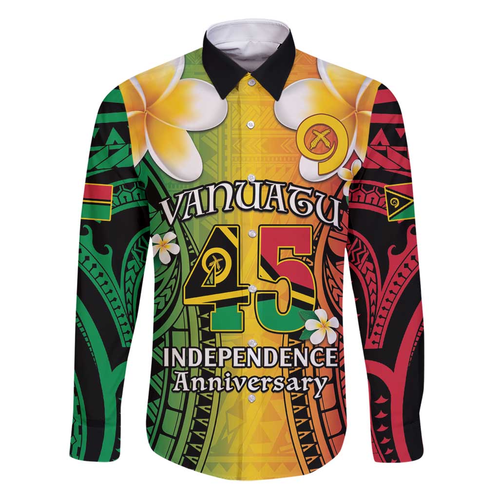Vanuatu Independence Day Family Matching Tank Maxi Dress and Hawaiian Shirt Long God Yumi Stanap Happy 45th Anniversary LT14 Dad's Shirt - Long Sleeve Reggae - Polynesian Pride