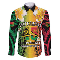 Vanuatu Independence Day Family Matching Tank Maxi Dress and Hawaiian Shirt Long God Yumi Stanap Happy 45th Anniversary LT14 Dad's Shirt - Long Sleeve Reggae - Polynesian Pride
