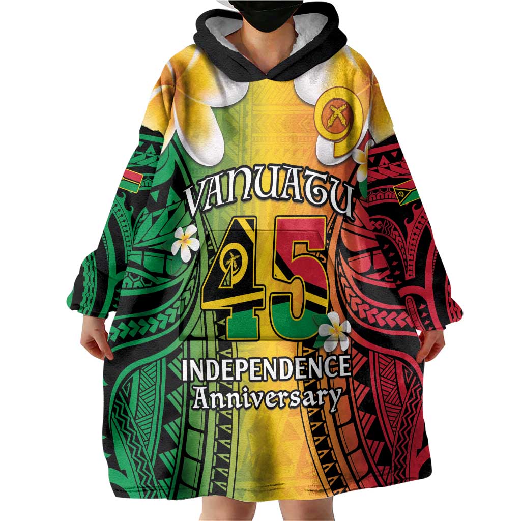 Vanuatu Independence Day Wearable Blanket Hoodie Long God Yumi Stanap Happy 45th Anniversary LT14 - Polynesian Pride