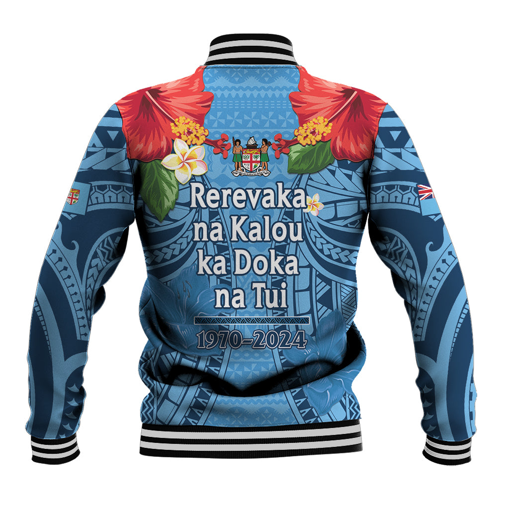 Fiji Day Baseball Jacket Happy 54 Years Of Independence Tapa Pattern Blue LT14 - Polynesian Pride