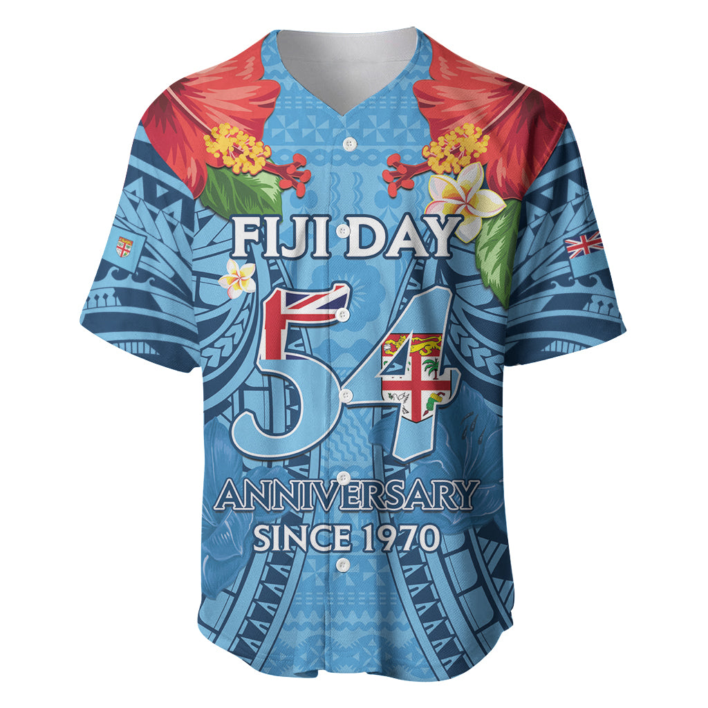 Fiji Day Baseball Jersey Happy 54 Years Of Independence Tapa Pattern Blue LT14 Blue - Polynesian Pride