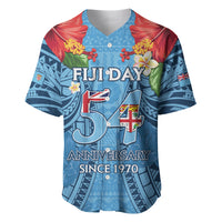 Fiji Day Baseball Jersey Happy 54 Years Of Independence Tapa Pattern Blue LT14 Blue - Polynesian Pride