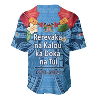 Fiji Day Baseball Jersey Happy 54 Years Of Independence Tapa Pattern Blue LT14 - Polynesian Pride