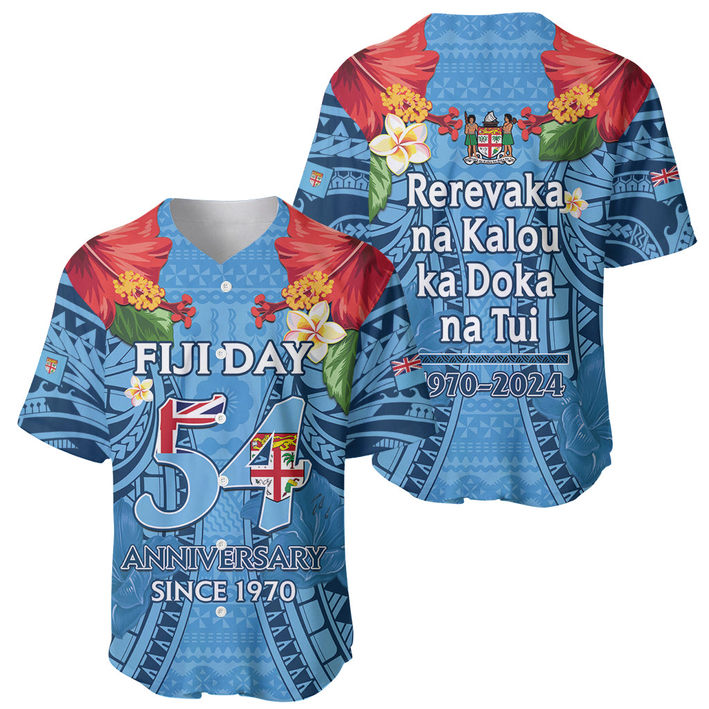 Fiji Day Baseball Jersey Happy 54 Years Of Independence Tapa Pattern Blue LT14 - Polynesian Pride