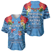Fiji Day Baseball Jersey Happy 54 Years Of Independence Tapa Pattern Blue LT14 - Polynesian Pride