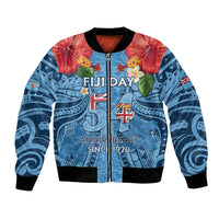 Fiji Day Bomber Jacket Happy 54 Years Of Independence Tapa Pattern Blue LT14 Unisex Blue - Polynesian Pride