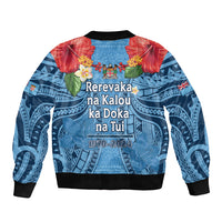 Fiji Day Bomber Jacket Happy 54 Years Of Independence Tapa Pattern Blue LT14 - Polynesian Pride