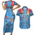 Fiji Day Couples Matching Short Sleeve Bodycon Dress and Hawaiian Shirt Happy 54 Years Of Independence Tapa Pattern Blue