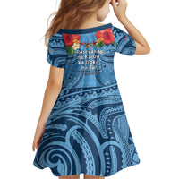 Fiji Day Family Matching Long Sleeve Bodycon Dress and Hawaiian Shirt Happy 54 Years Of Independence Tapa Pattern Blue LT14 - Polynesian Pride