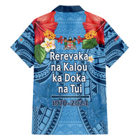 Fiji Day Family Matching Long Sleeve Bodycon Dress and Hawaiian Shirt Happy 54 Years Of Independence Tapa Pattern Blue LT14 - Polynesian Pride