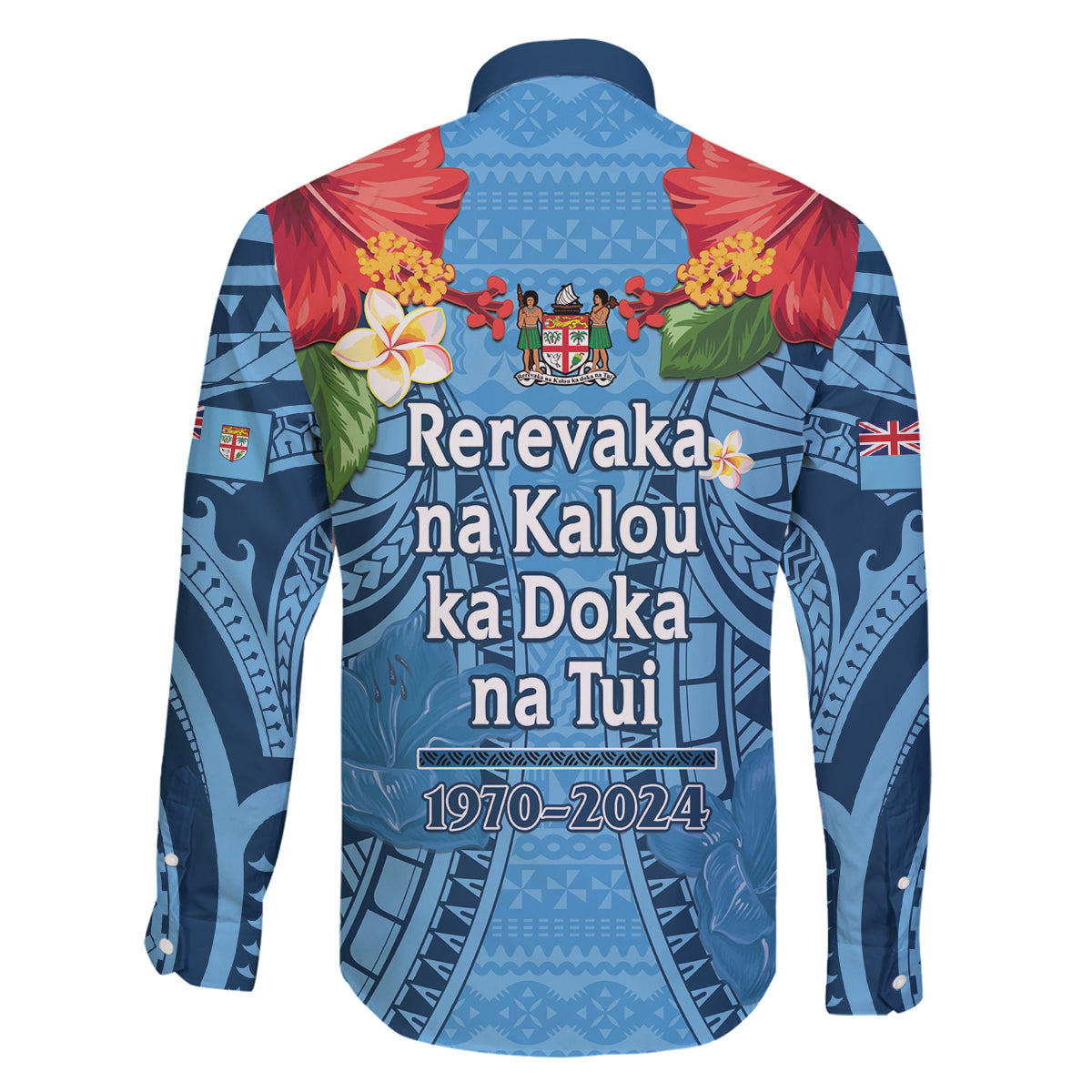 Fiji Day Family Matching Long Sleeve Bodycon Dress and Hawaiian Shirt Happy 54 Years Of Independence Tapa Pattern Blue LT14 - Polynesian Pride