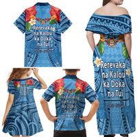 Fiji Day Family Matching Off Shoulder Maxi Dress and Hawaiian Shirt Happy 54 Years Of Independence Tapa Pattern Blue