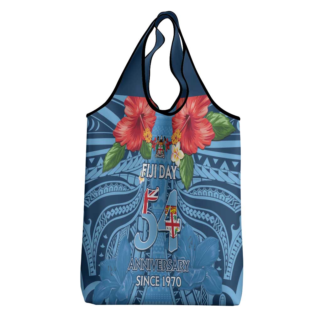 Fiji Day Grocery Bag Happy 54 Years Of Independence Tapa Pattern Blue