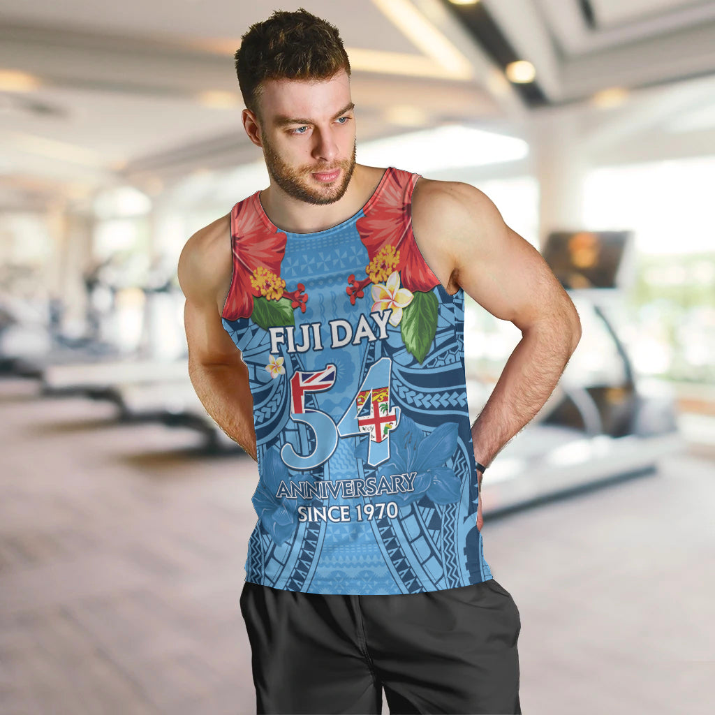 Fiji Day Men Tank Top Happy 54 Years Of Independence Tapa Pattern Blue LT14 Blue - Polynesian Pride