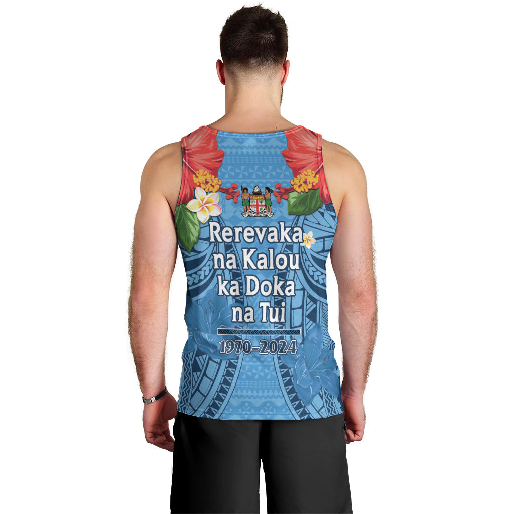 Fiji Day Men Tank Top Happy 54 Years Of Independence Tapa Pattern Blue LT14 - Polynesian Pride