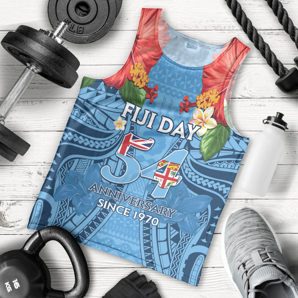 Fiji Day Men Tank Top Happy 54 Years Of Independence Tapa Pattern Blue LT14 - Polynesian Pride