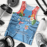 Fiji Day Men Tank Top Happy 54 Years Of Independence Tapa Pattern Blue LT14 - Polynesian Pride