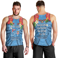 Fiji Day Men Tank Top Happy 54 Years Of Independence Tapa Pattern Blue LT14 - Polynesian Pride