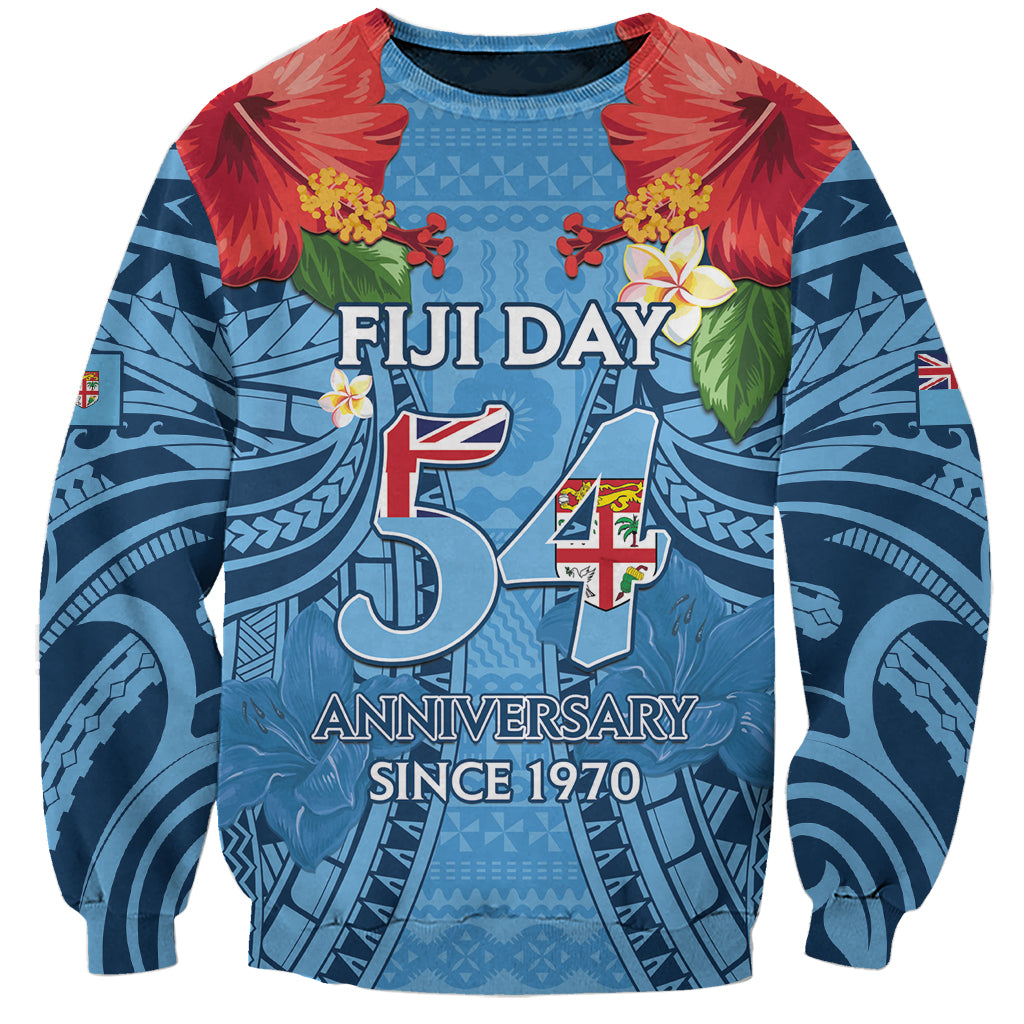 Fiji Day Sweatshirt Happy 54 Years Of Independence Tapa Pattern Blue