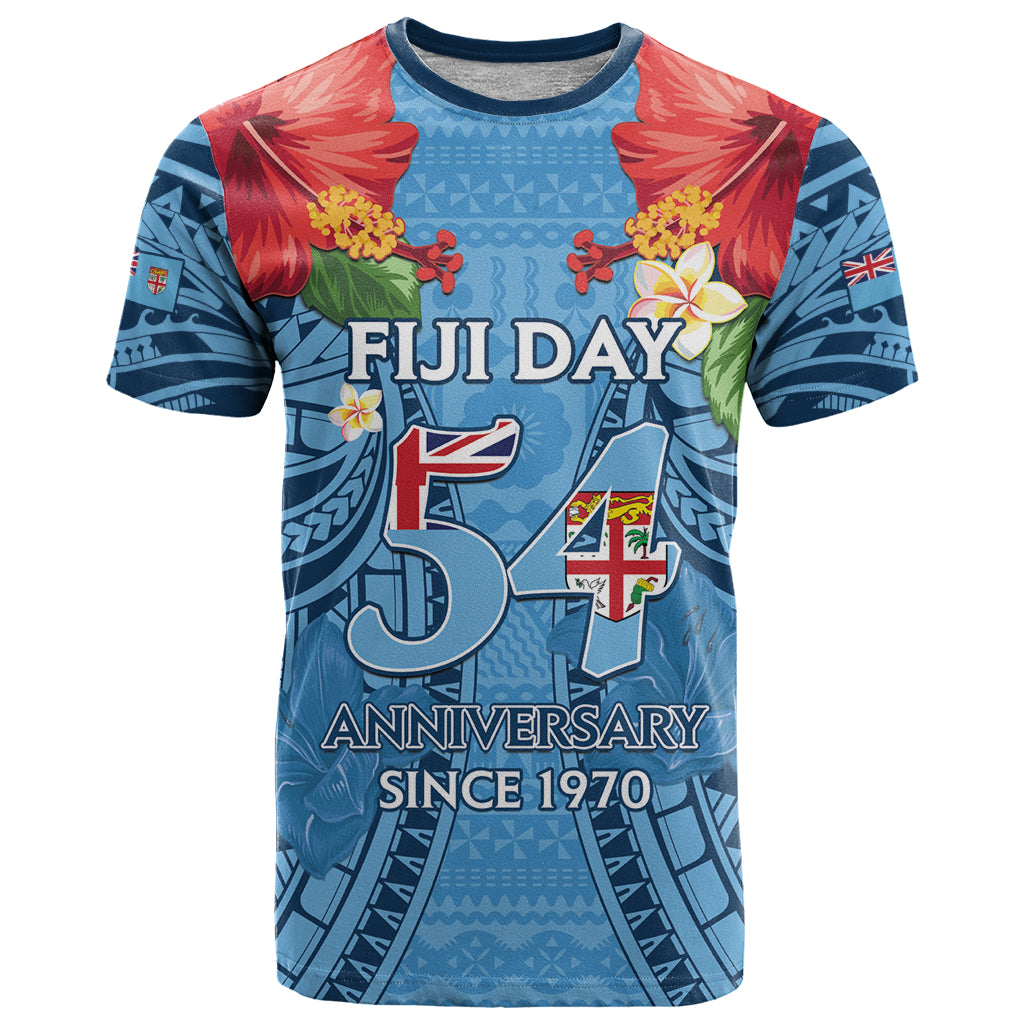 Fiji Day T Shirt Happy 54 Years Of Independence Tapa Pattern Blue