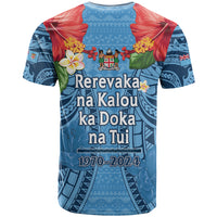 Fiji Day T Shirt Happy 54 Years Of Independence Tapa Pattern Blue LT14 - Polynesian Pride
