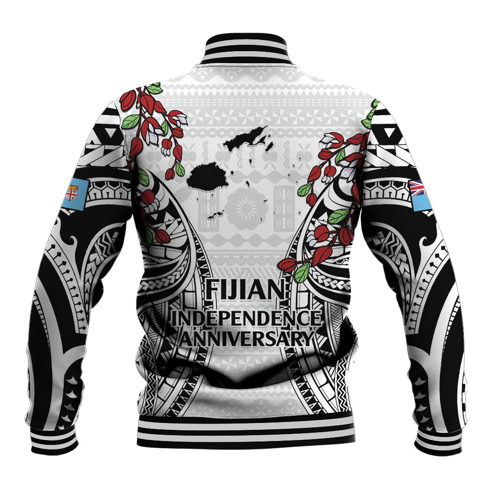 Fiji Day Baseball Jacket Happy 54 Years Of Independence Tapa Pattern White LT14 - Polynesian Pride