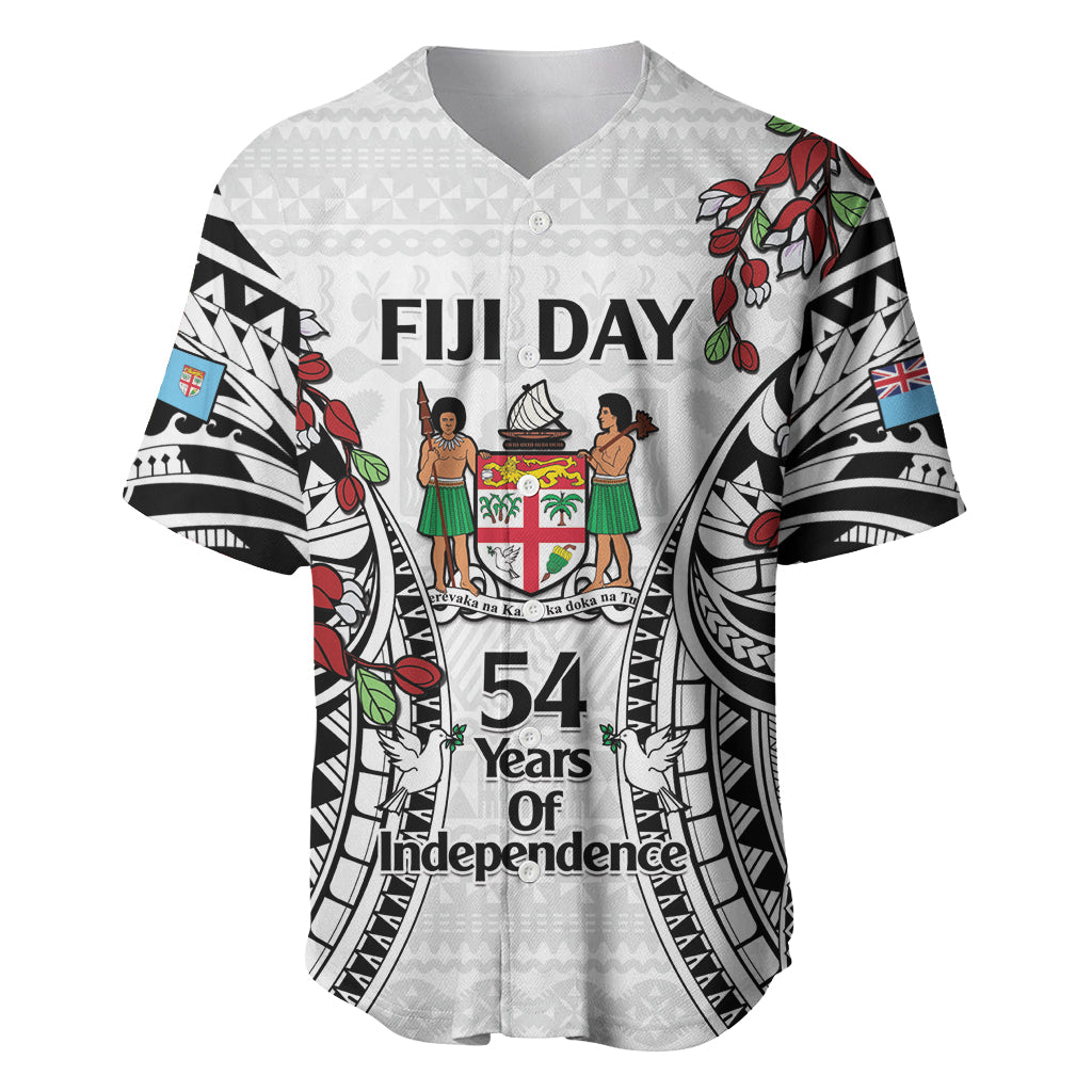 Fiji Day Baseball Jersey Happy 54 Years Of Independence Tapa Pattern White LT14 White - Polynesian Pride