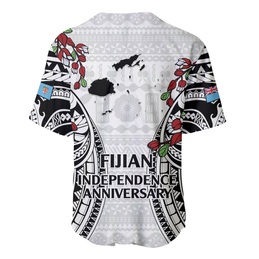 Fiji Day Baseball Jersey Happy 54 Years Of Independence Tapa Pattern White LT14 - Polynesian Pride