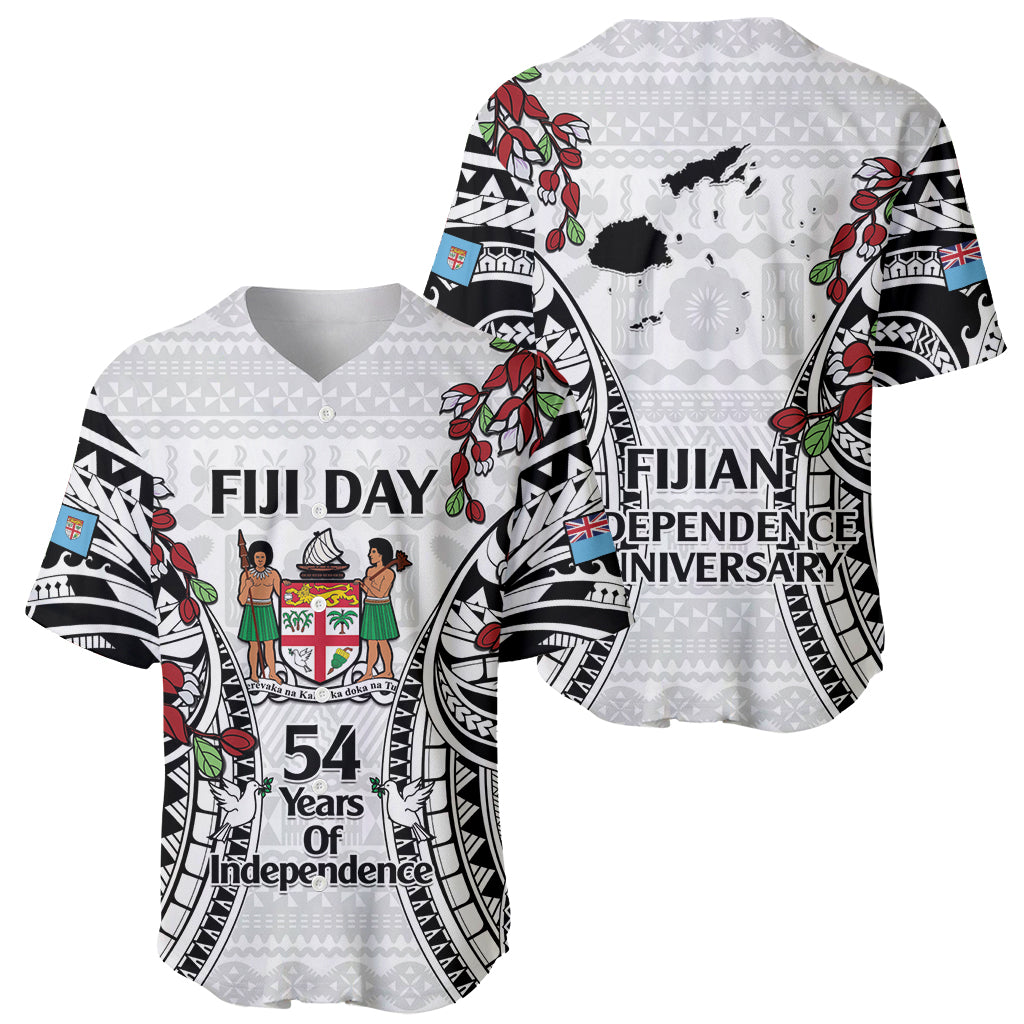 Fiji Day Baseball Jersey Happy 54 Years Of Independence Tapa Pattern White LT14 - Polynesian Pride